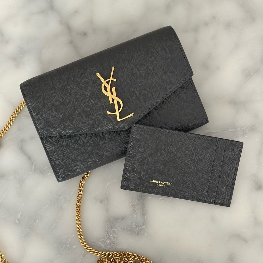 💕Sold💕 Saint Laurent Uptown YSL Wallet on Chain in Grained Leather card holder